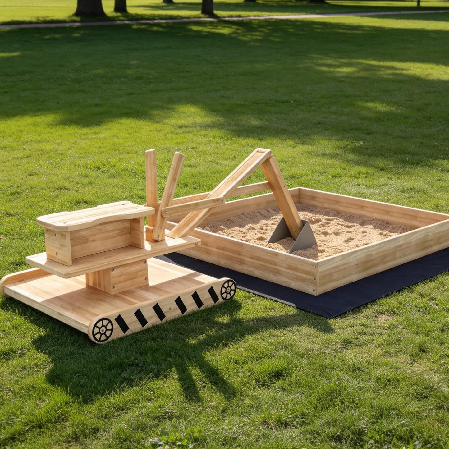 Aiyaplay Arenero Para Niños De Madera Con Excavadora Asiento Giratorio Natural_4