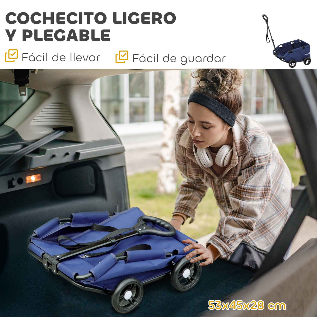 Pawhut Carrito Para Perros Plegable Con Mango Ajustable Diseño Abierto Azul_3