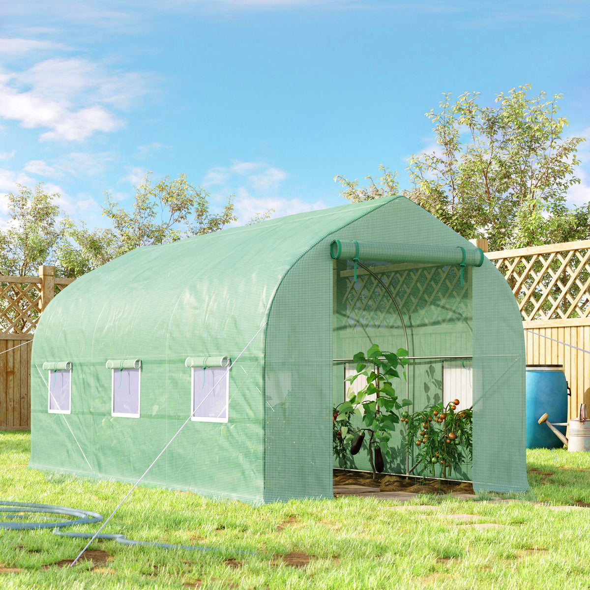 Homcom Invernadero De Túnel Jardín 4x2x2 M Con 6 Ventanas Y Puerta Verde_1