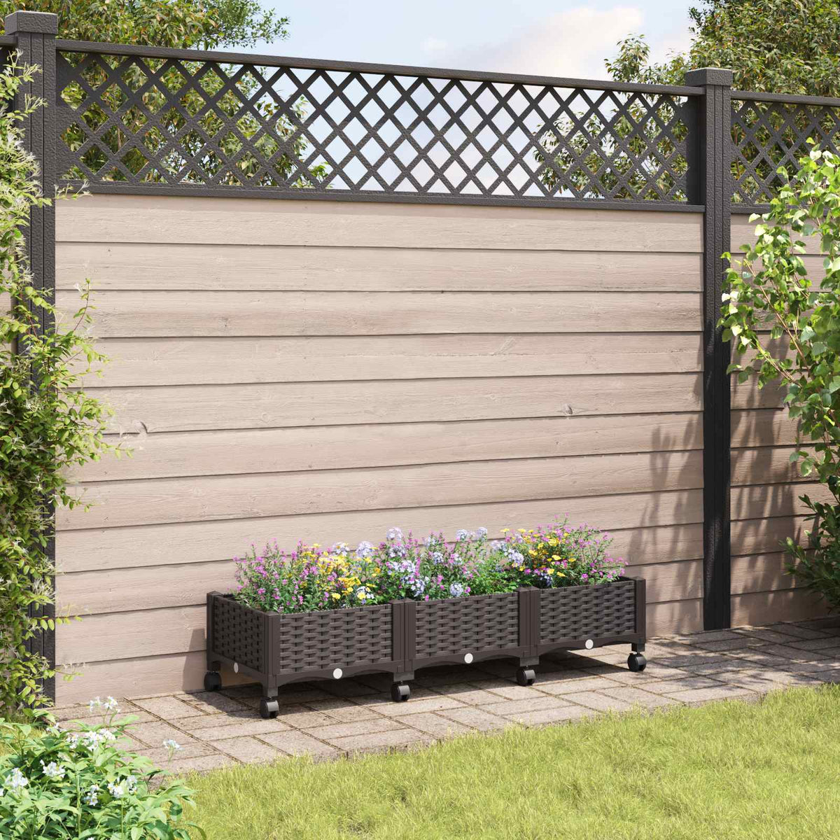 Macetero De Jardín Con Ruedas Marrón 120 X 40 X 29 Cm Pp_1