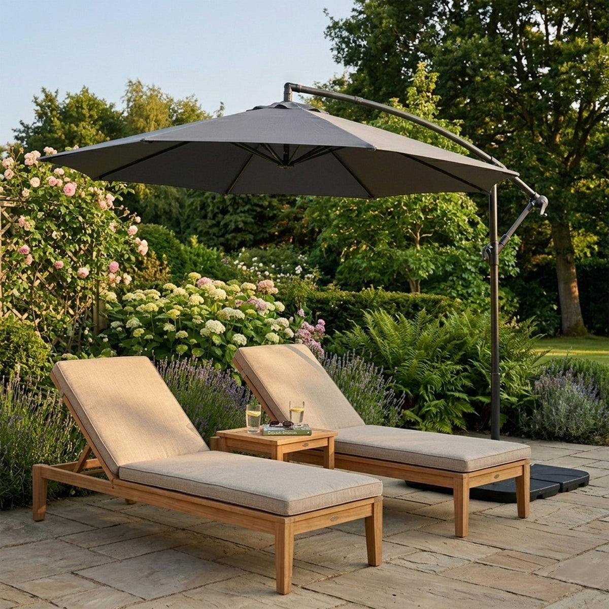 Parasol Excéntrico De 3 M Con Base Cuadrada – Gris_3