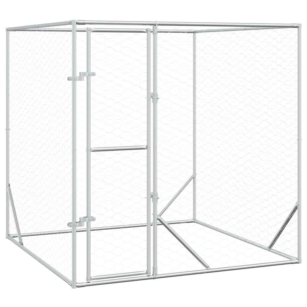 Perrera De Exterior Acero Galvanizado Plateado 2x2x2 M_0