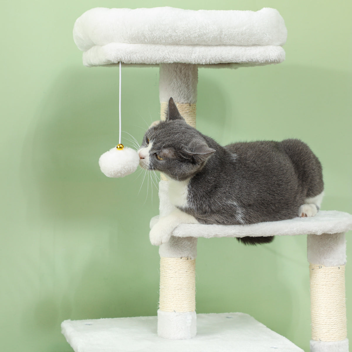Pawhut Árbol Rascador Para Gatos 126 Cm Con Plataformas Bolas Colgantes Crema_4