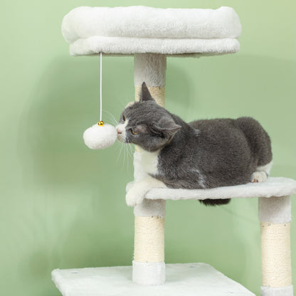 Pawhut Árbol Rascador Para Gatos 126 Cm Con Plataformas Bolas Colgantes Crema_4