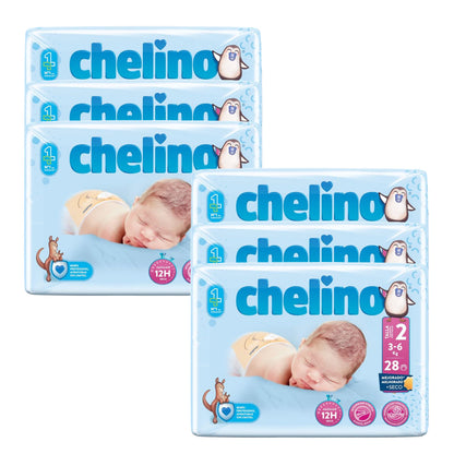 Pack 6 x Pañal T2 Recién Nacido (3-6Kg) 28 uds, Chelino