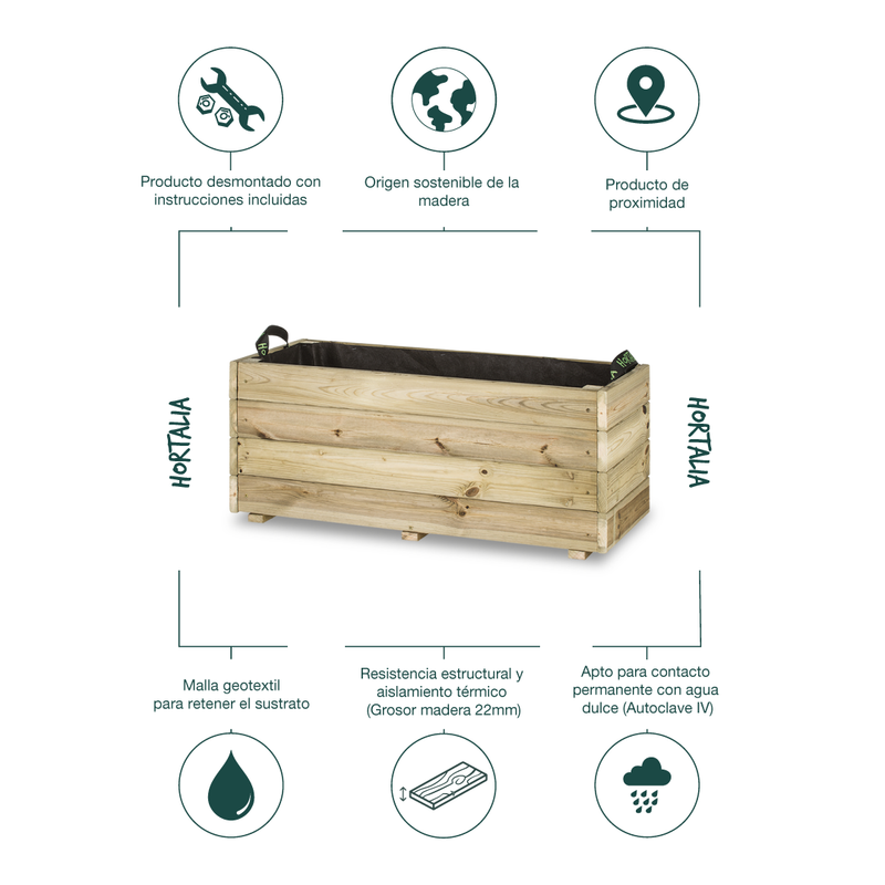 Jardinera De Madera Para Exterior Ghio Kd Hortalia 90x40x40 Cm_5
