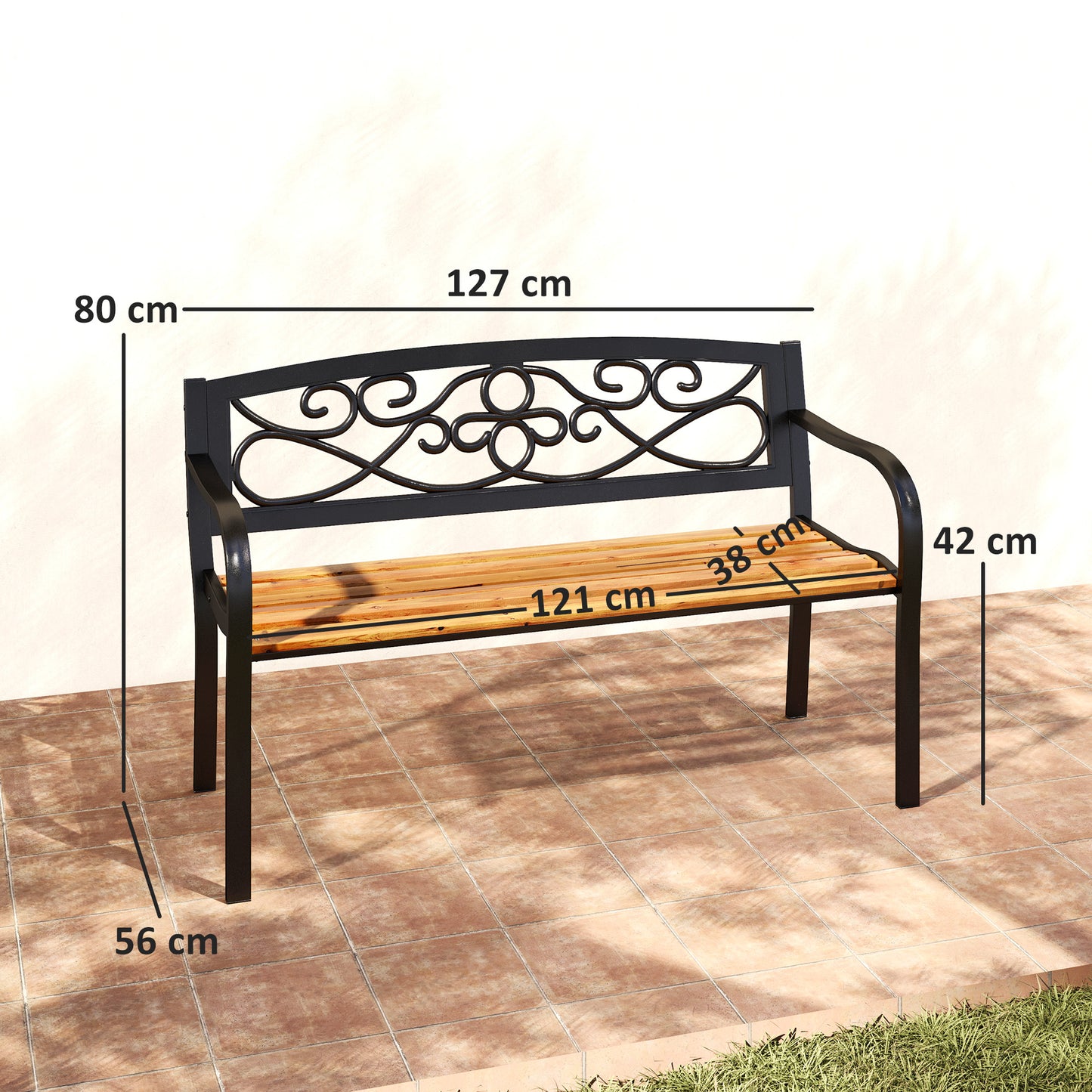 Outsunny Banco De Jardín Exterior De 2 Plazas 127x56x80 Cm Negro Y Natural_2