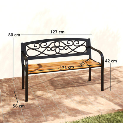Outsunny Banco De Jardín Exterior De 2 Plazas 127x56x80 Cm Negro Y Natural_2