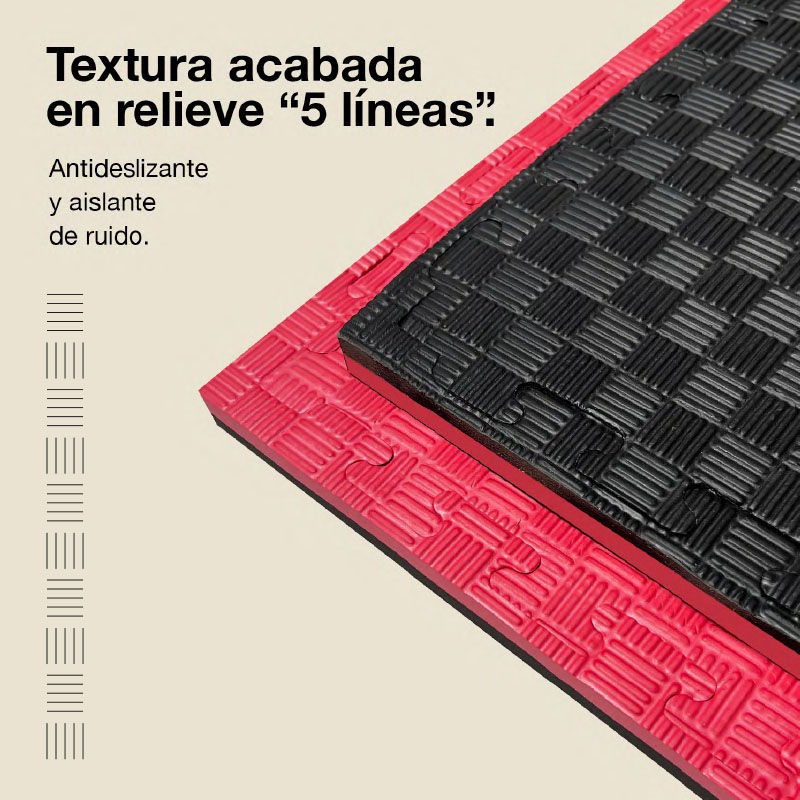Tatami Puzzle 2cm 100x100cm – Superficie 5 Líneas Negro/rojo Jowy_3