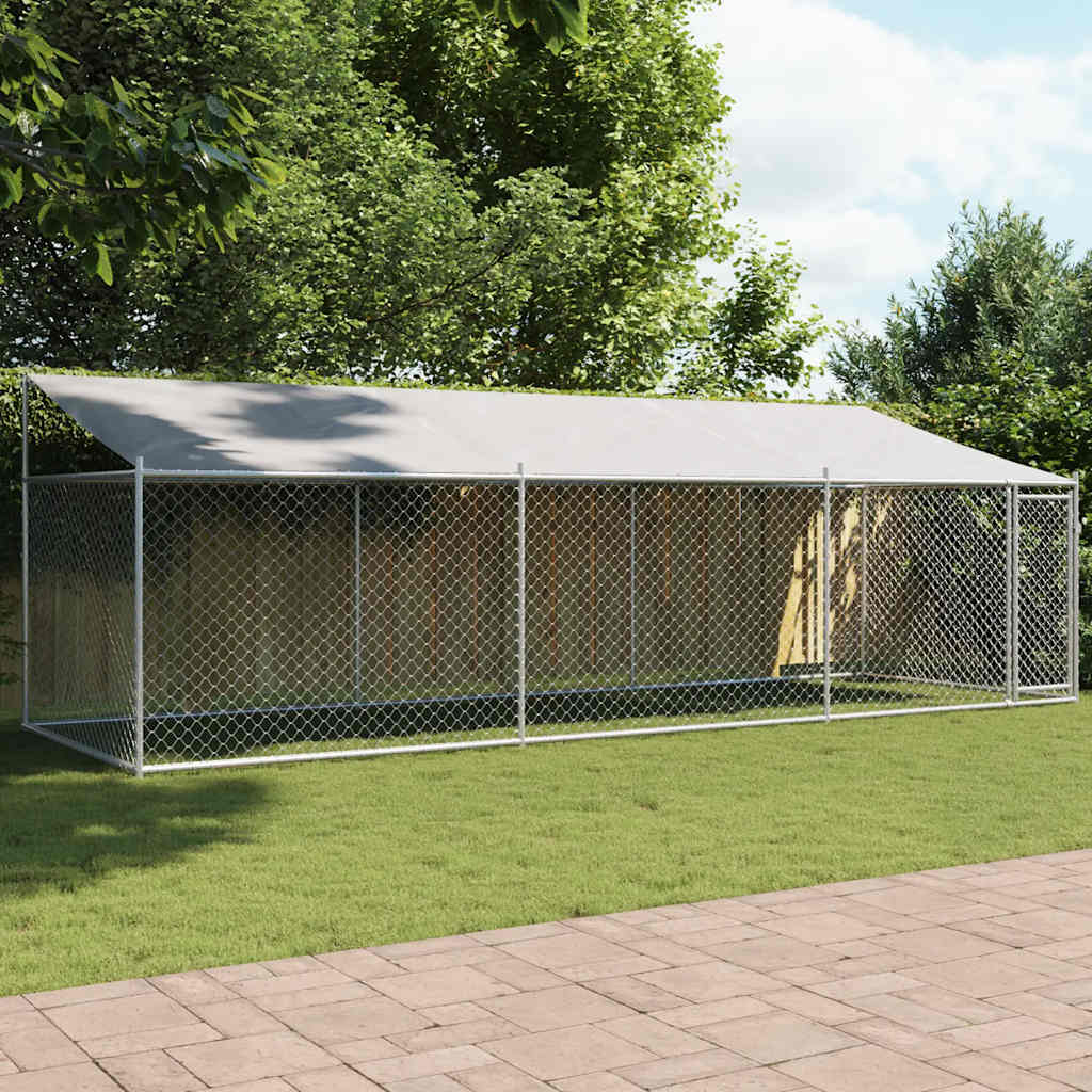Jaula De Perros Techo Y Puerta Acero Galvanizado Gris 6x2x2 M_2