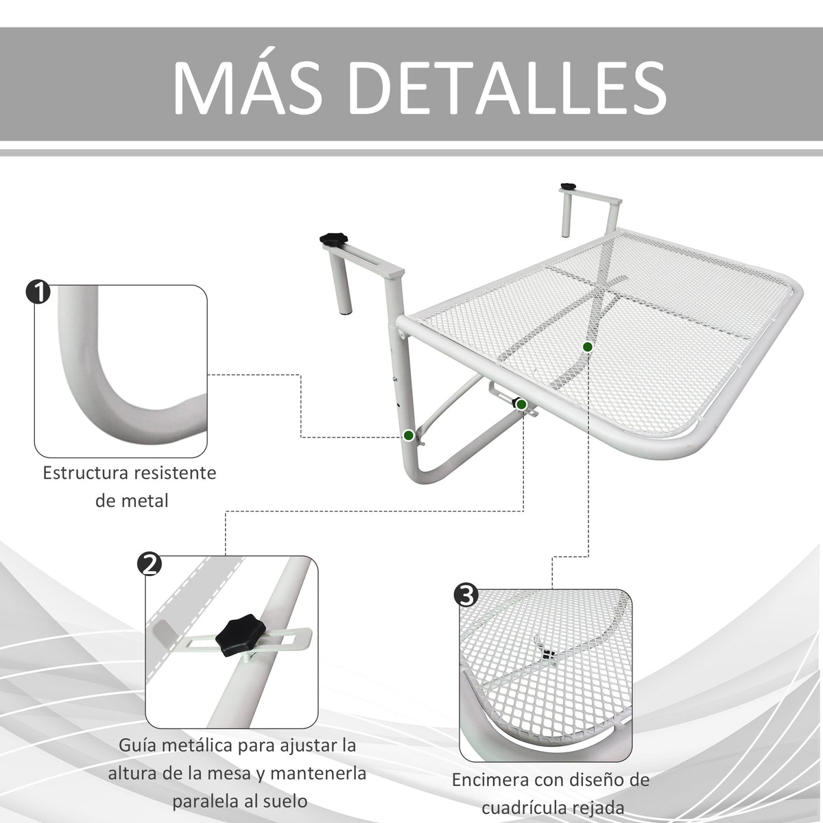Outsunny Mesa Colgante Balcón Altura Ajustable En 3 Posiciones Carga 30kg_5