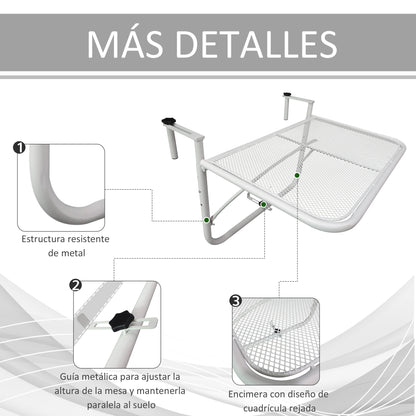 Outsunny Mesa Colgante Balcón Altura Ajustable En 3 Posiciones Carga 30kg_5