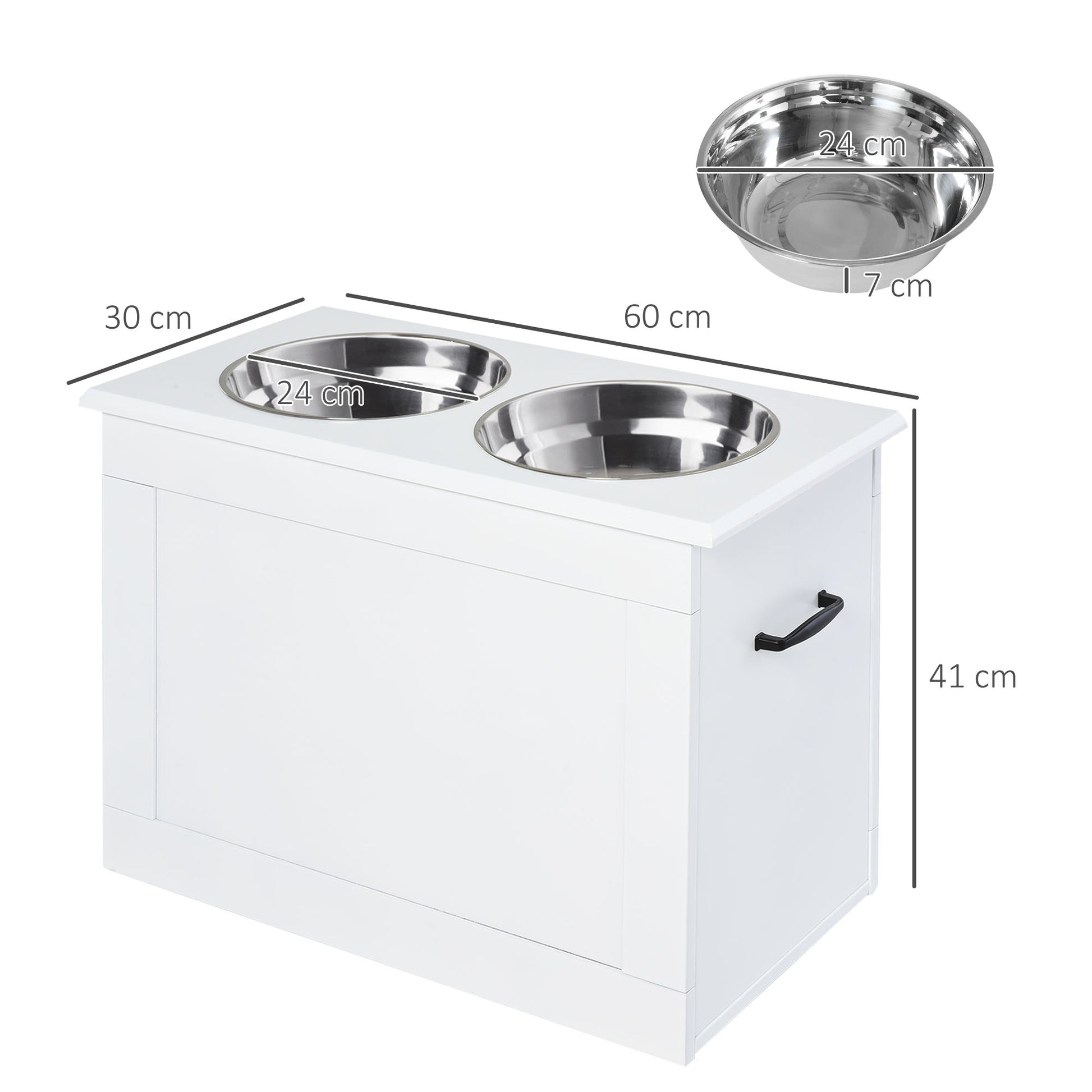 Pawhut Comedero Elevado Para Perros Con 2 Tazones 60x30x41 Cm Blanco_2