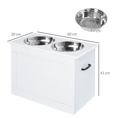 Pawhut Comedero Elevado Para Perros Con 2 Tazones 60x30x41 Cm Blanco_2