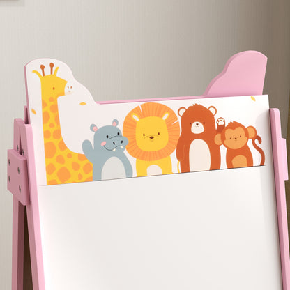 Aiyaplay Pizarra Infantil Caballete 2 En 1 Con 2 Cajas De Tela Rosa_4