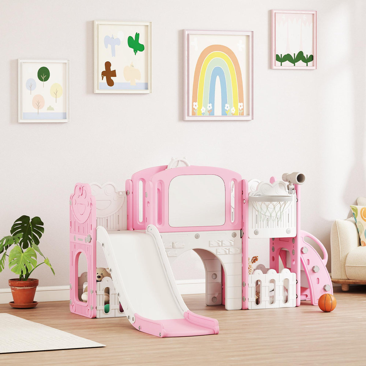 Tobogán Infantil Aiyaplay Hdpe, Pp Rosa 176x150x94 Cm_1