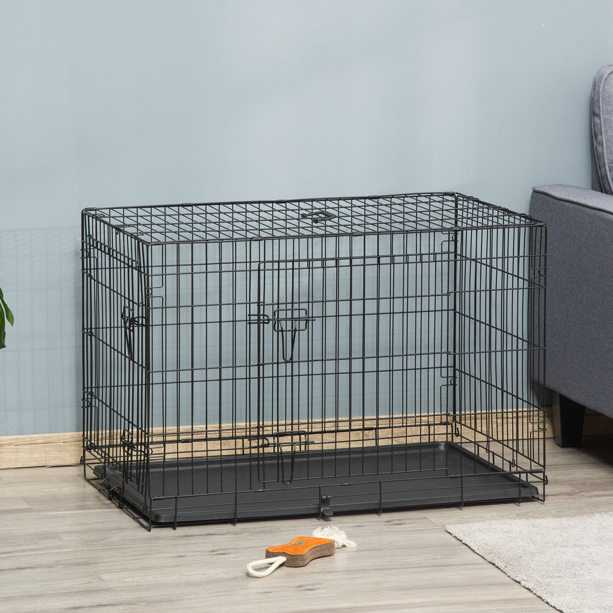 Pawhut Transportín Jaula De Transporte De Metal Para Perro 90x57,5x62 Cm Negro_1