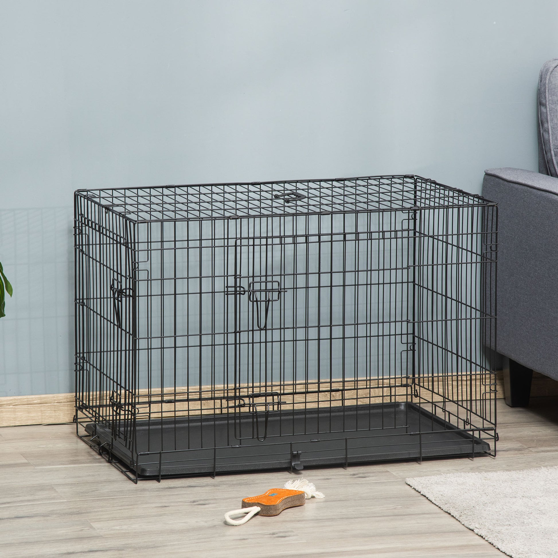 Pawhut Transportín Jaula De Transporte De Metal Para Perro 90x57,5x62 Cm Negro_1