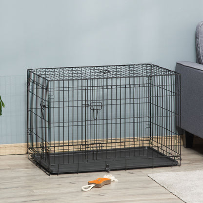 Pawhut Transportín Jaula De Transporte De Metal Para Perro 90x57,5x62 Cm Negro_1