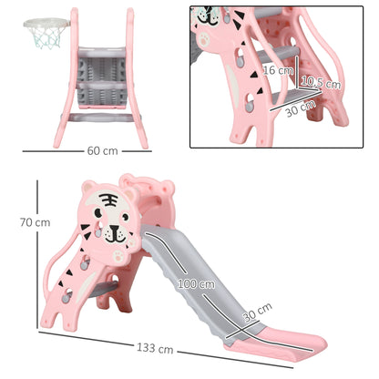Aiyaplay Tobogán Infantil 3 En 1 Con Patrón De Tigre 133x60x70 Cm Rosa Y Gris_2