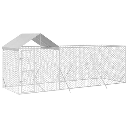 Perrera De Exterior Con Techo Acero Galvanizado Plata 6x2x2,5 M_2