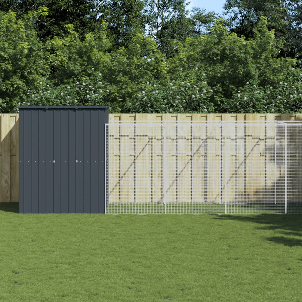 Caseta Perros Con Corral Acero Galvanizado Gris 165x1271x181 Cm_1