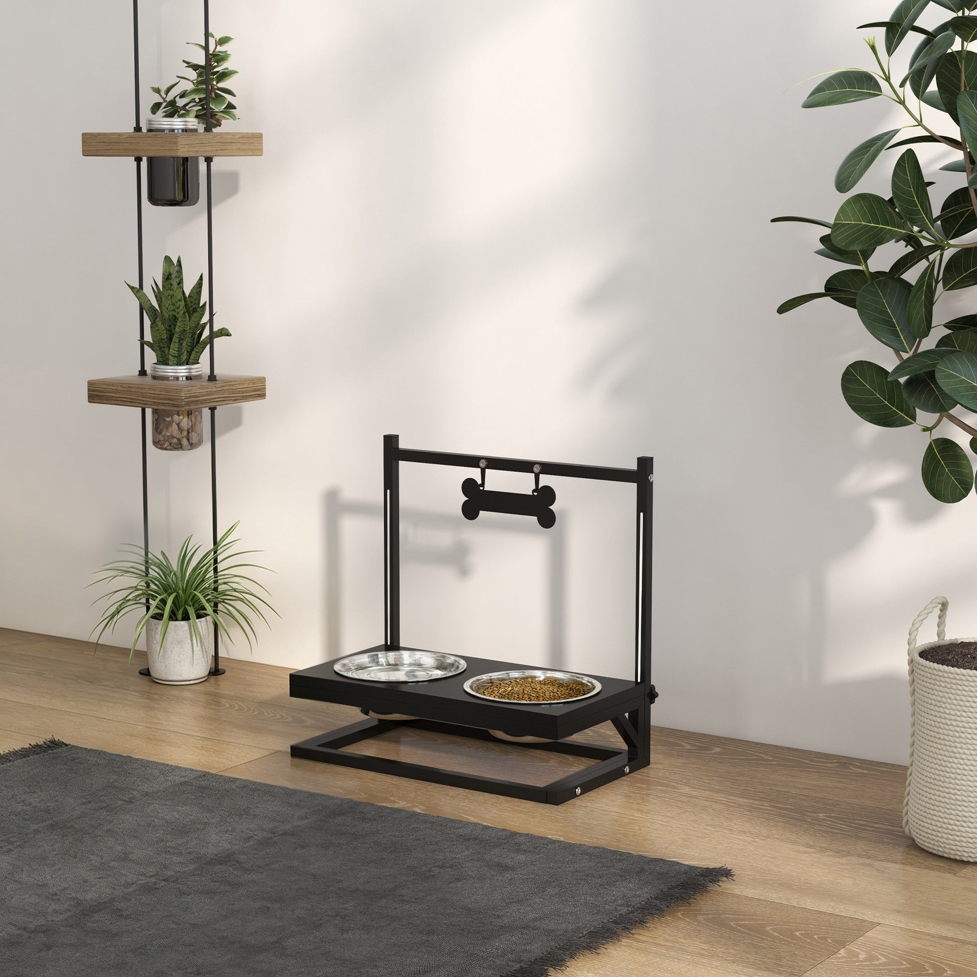 Pawhut Comedero Elevado Para Perros Con 2 Tazones 40,5x22x39 Cm Negro_1