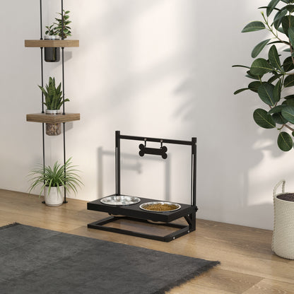 Pawhut Comedero Elevado Para Perros Con 2 Tazones 40,5x22x39 Cm Negro_1