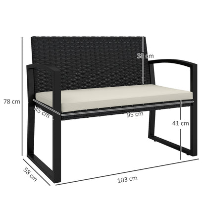 Outsunny Banco De Jardín De Ratán Sintético De 2 Plazas 103x58x78 Cm Negro Beige_2