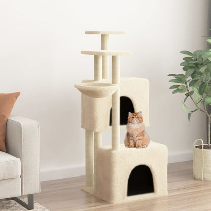 Rascador Para Gatos Con Postes De Sisal Color Crema 122 Cm_1