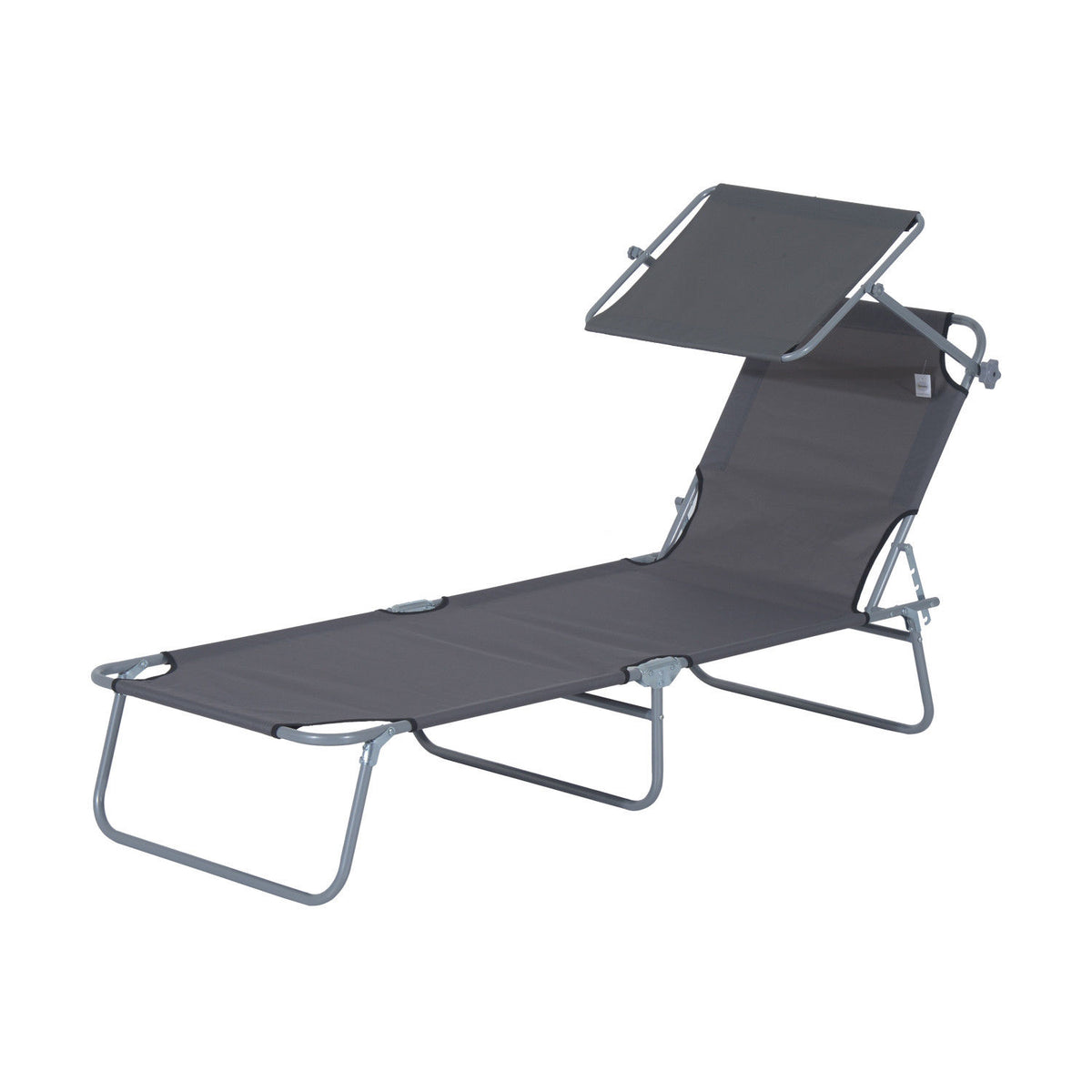 Outsunny Tumbona De Jardín Plegable Con Toldo Desmontable 187x58x36cm Gris_0