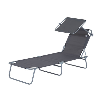 Outsunny Tumbona De Jardín Plegable Con Toldo Desmontable 187x58x36cm Gris_0