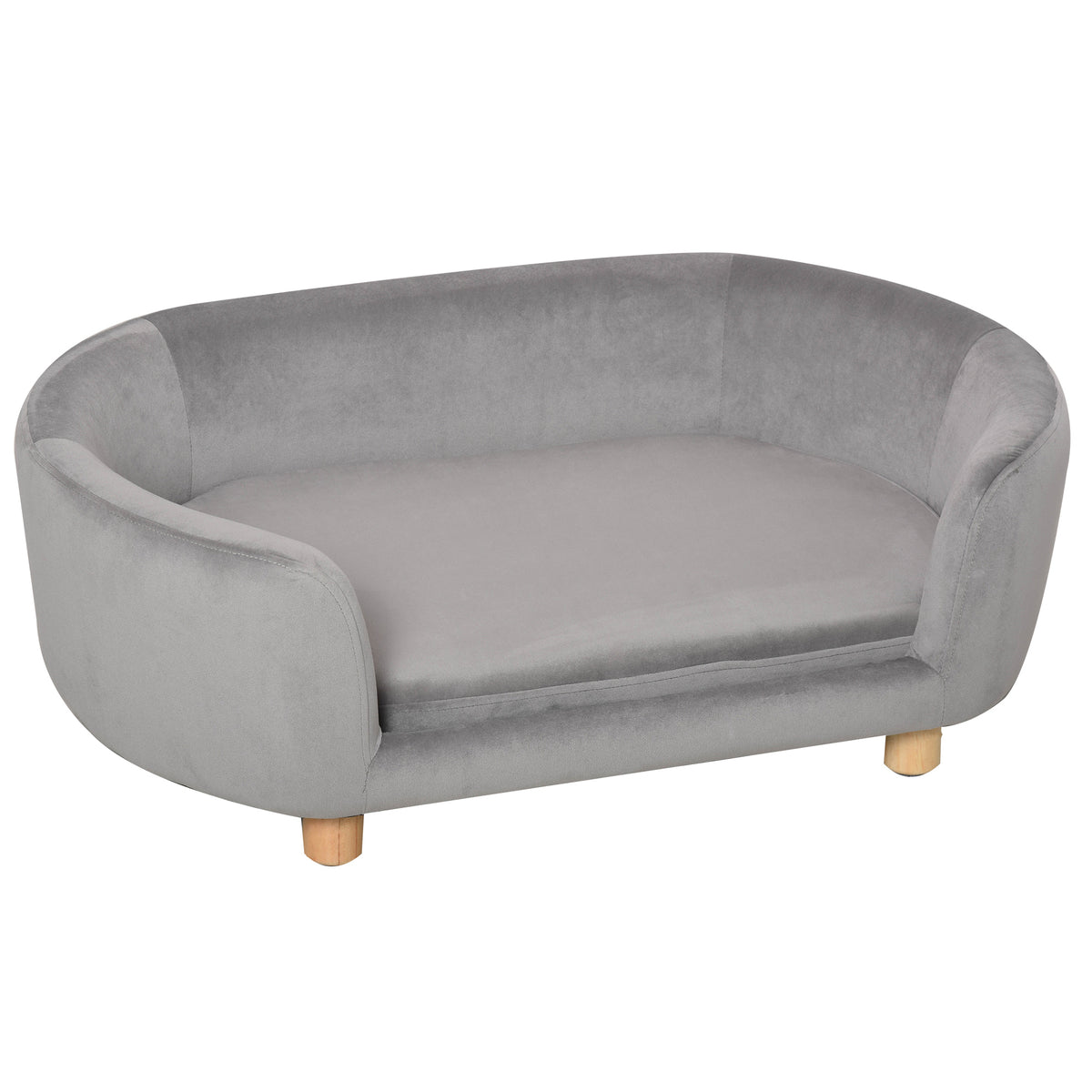 Pawhut Sofá Para Perros Pequeños Con Patas De Madera 86x55x33 Cm Gris Claro_0