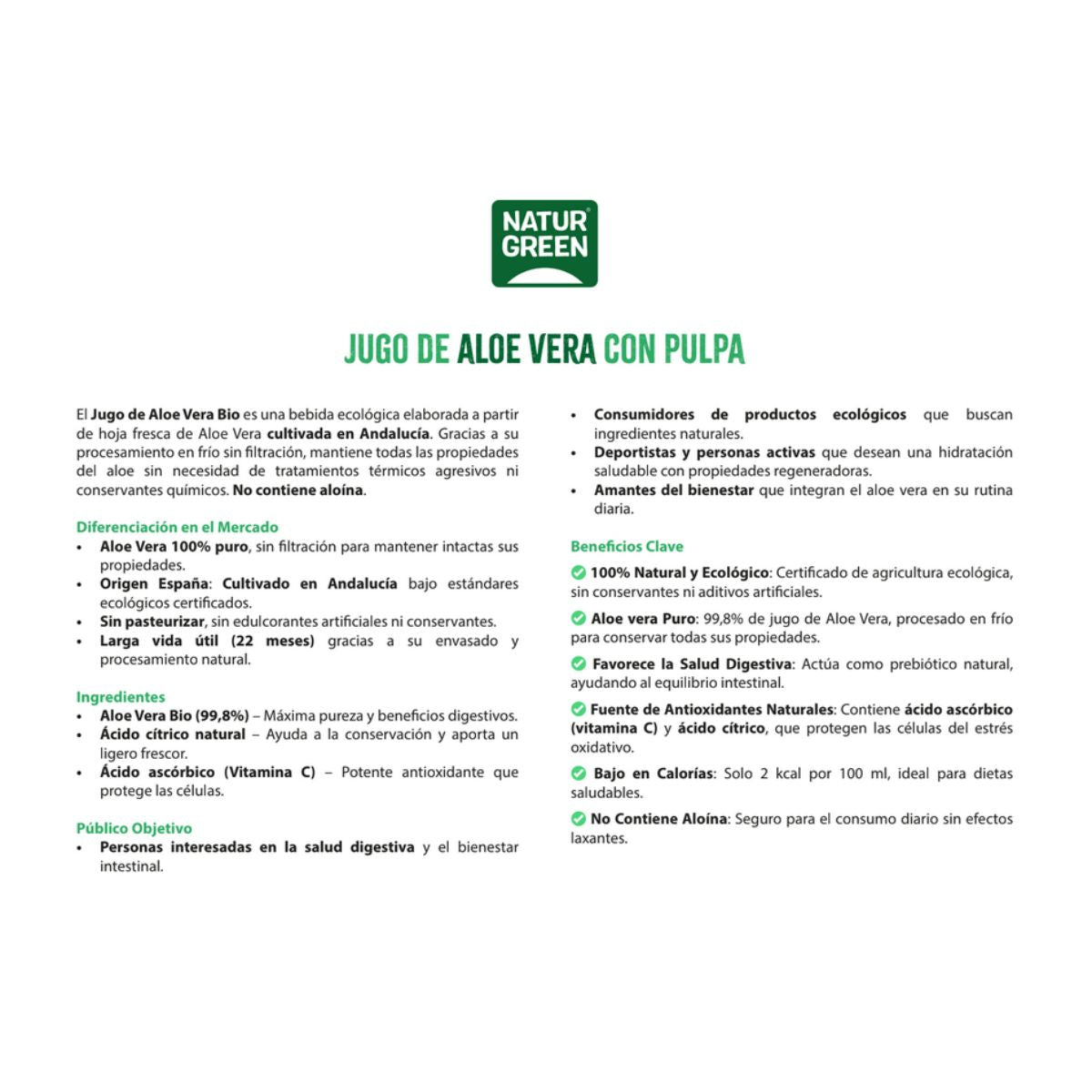 Jugo de aloe vera con pulpa NaturGreen 1 L