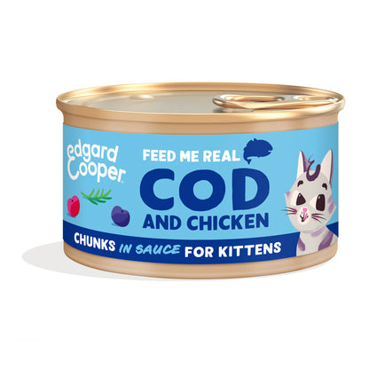 Comida húmeda gatos en salsa Trocitos de Bacalao y Pollo Edgard &amp; Cooper 85 g