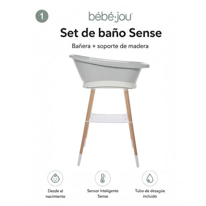 Bebe-jou Set Sense Bañera Led Gris + Soporte Sense + Hamaca Baño + Tubo Desagüe_1