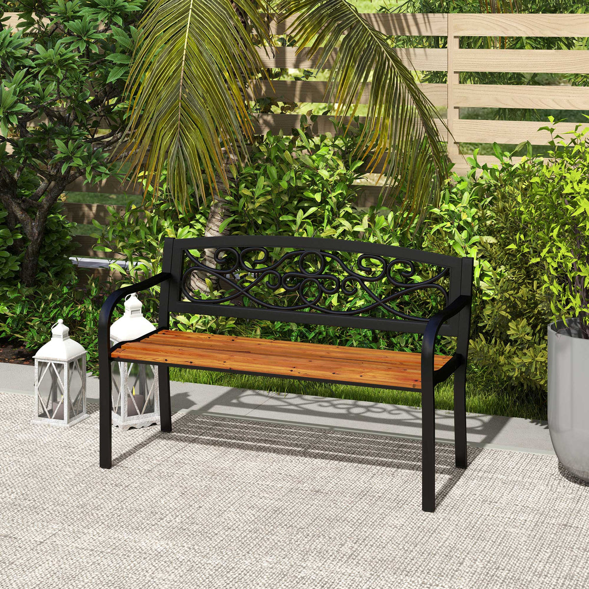 Outsunny Banco De Jardín Exterior De 2 Plazas 127x56x80 Cm Negro Y Natural_1