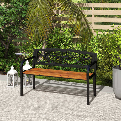 Outsunny Banco De Jardín Exterior De 2 Plazas 127x56x80 Cm Negro Y Natural_1