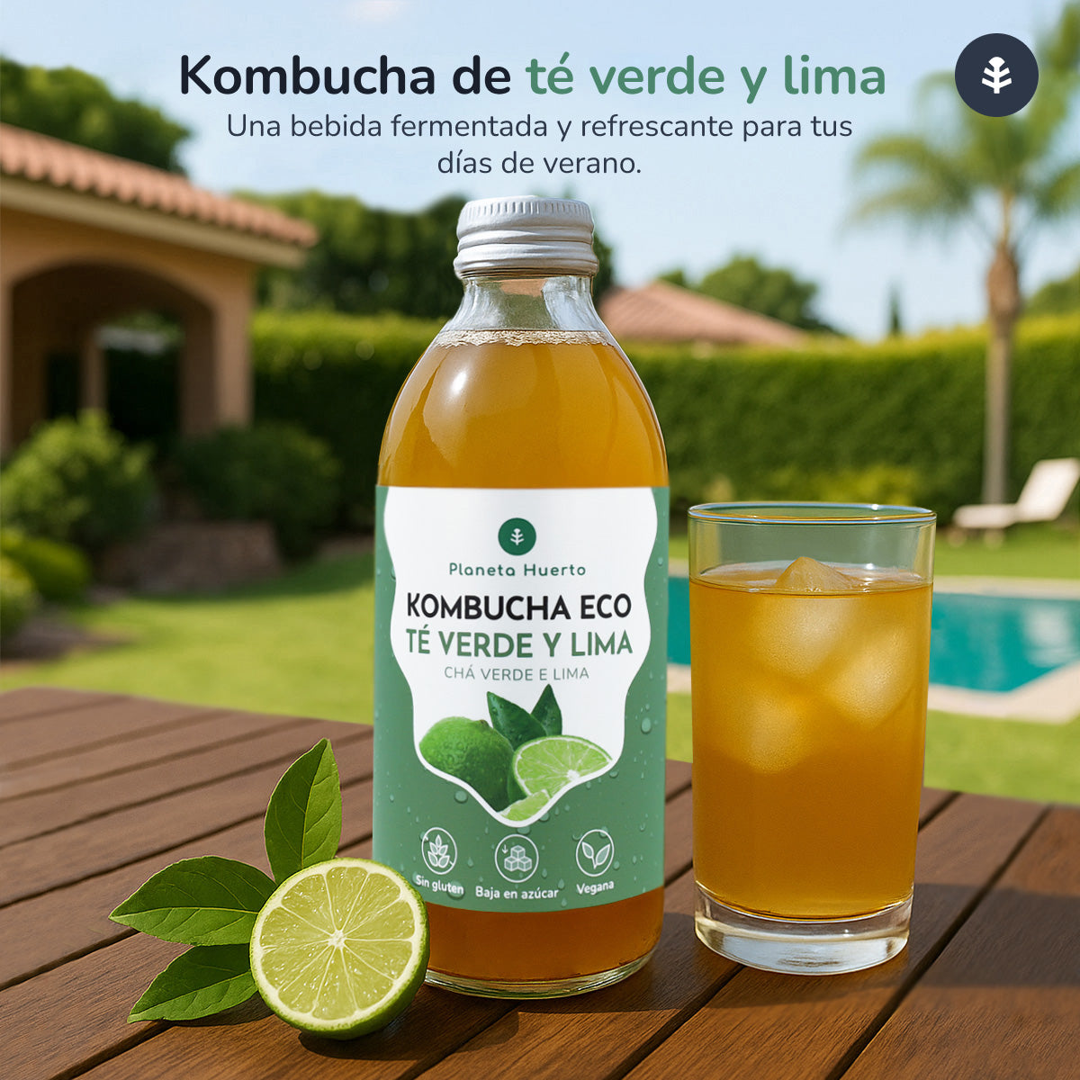 Pack 6x Kombucha ECO té verde y lima Planeta Huerto 330 ml