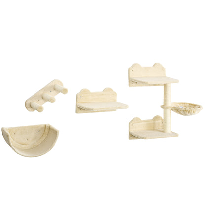 Pawhut Estante De Escalada Para Gatos De Pared Con Hamaca Nido Plataformas Beige_0