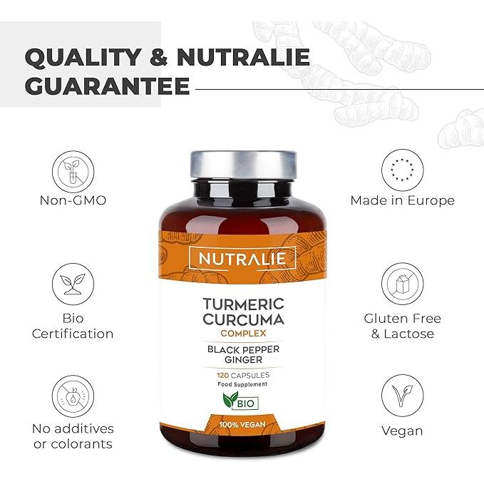 Nutralie Cúrcuma Complex + Jengibre y Pimienta Negra Orgánica 120 cápsulas