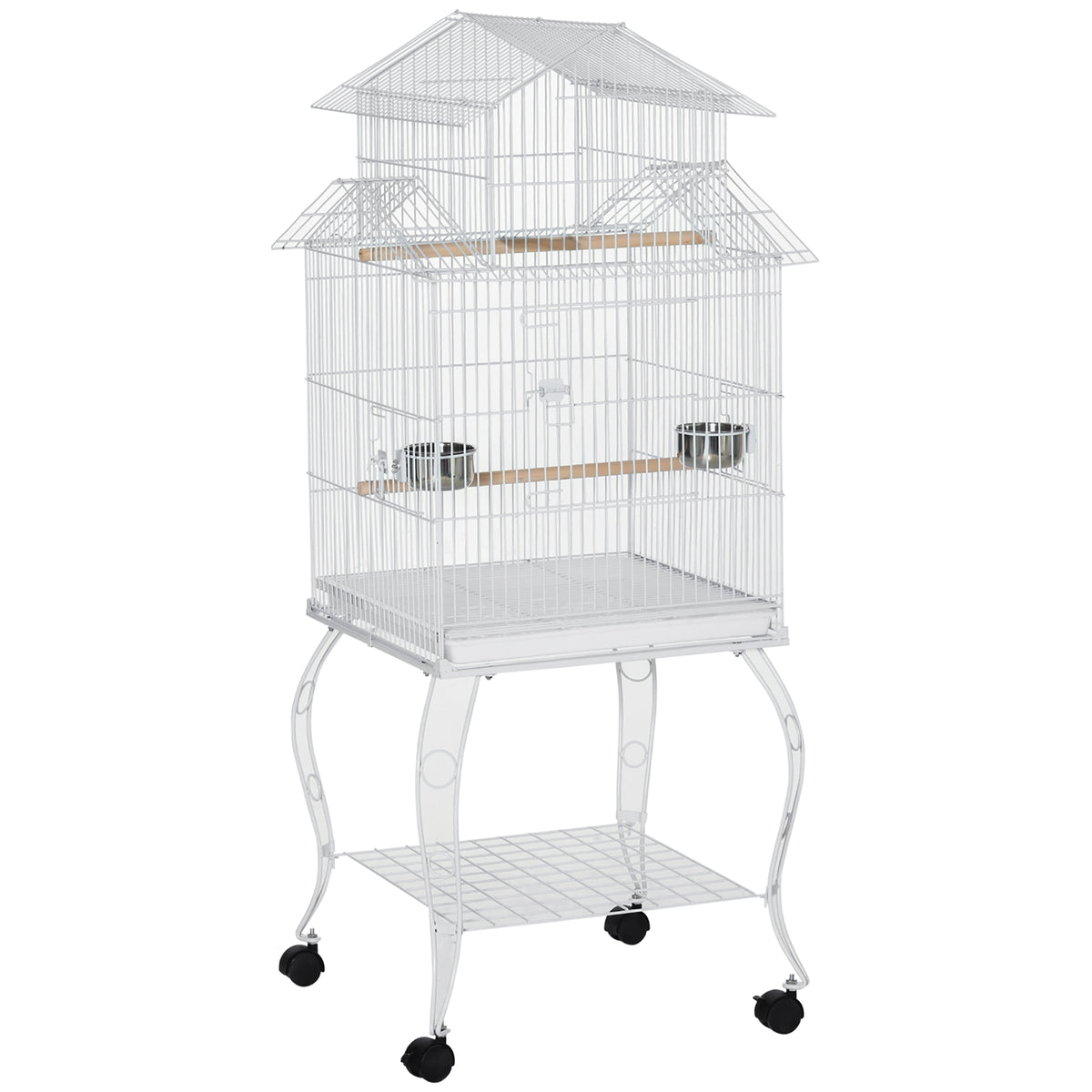 Pawhut Jaula Para Pájaros Con Ruedas 50x49x137cm Con Bandeja Extraíble Comederos_0