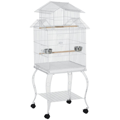 Pawhut Jaula Para Pájaros Con Ruedas 50x49x137cm Con Bandeja Extraíble Comederos_0