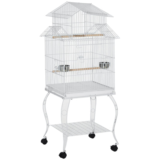 Pawhut Jaula Para Pájaros Con Ruedas 50x49x137cm Con Bandeja Extraíble Comederos_0