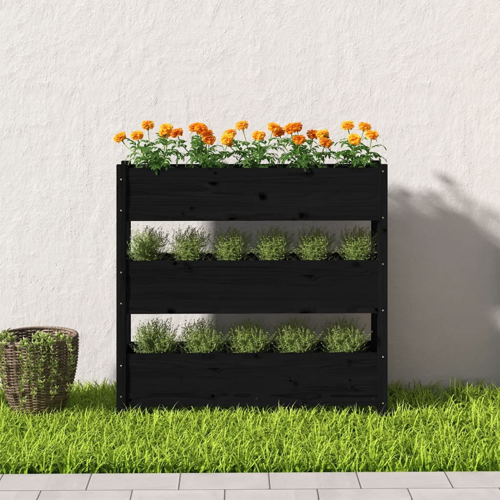 Jardinera De Madera Maciza De Pino Negro 112x25x104,5 Cm_2