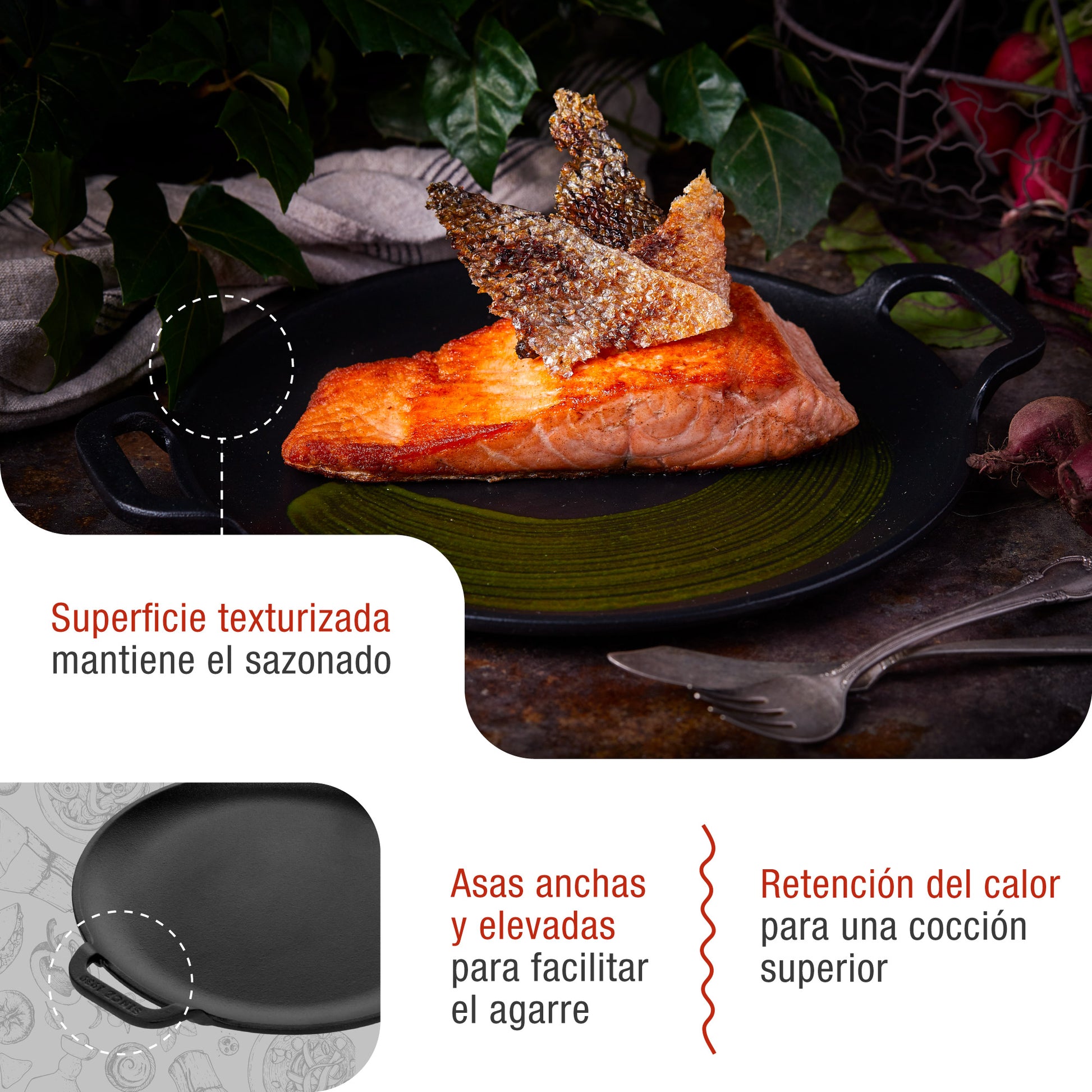 Victoria Plancha Cocina Para Pizza Hierro Fundido Curado Inducción, Sartén 25cm, Fuego, Barbacoa, Horno, 31800, Negro_2