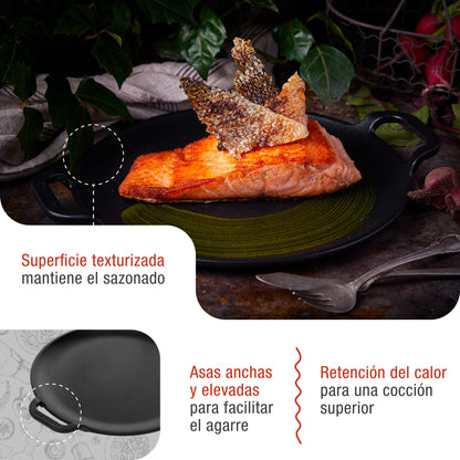 Victoria Plancha Cocina Para Pizza Hierro Fundido Curado Inducción, Sartén 25cm, Fuego, Barbacoa, Horno, 31800, Negro_2