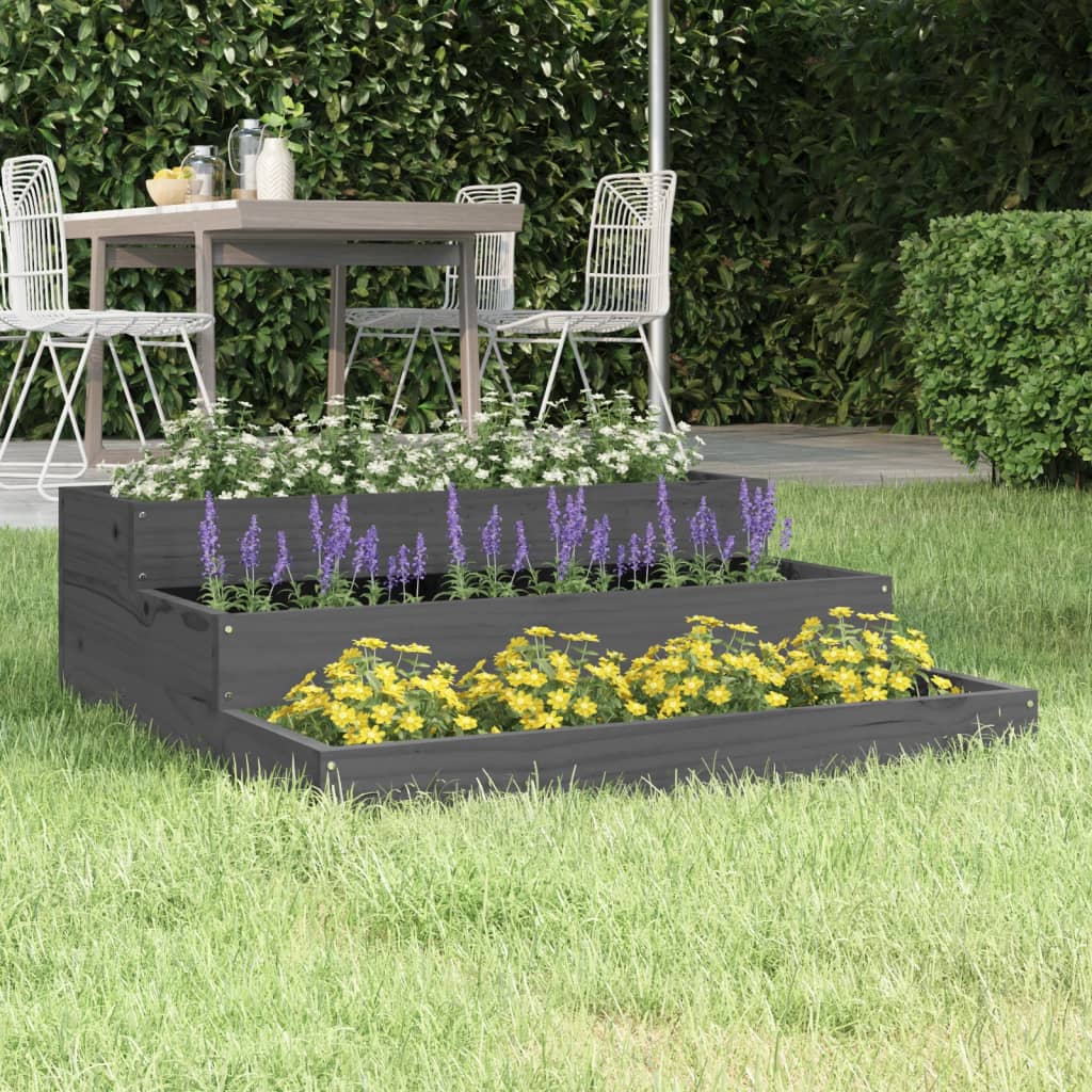 Jardinera De Madera Maciza De Pino Gris 78x78x27 Cm_1