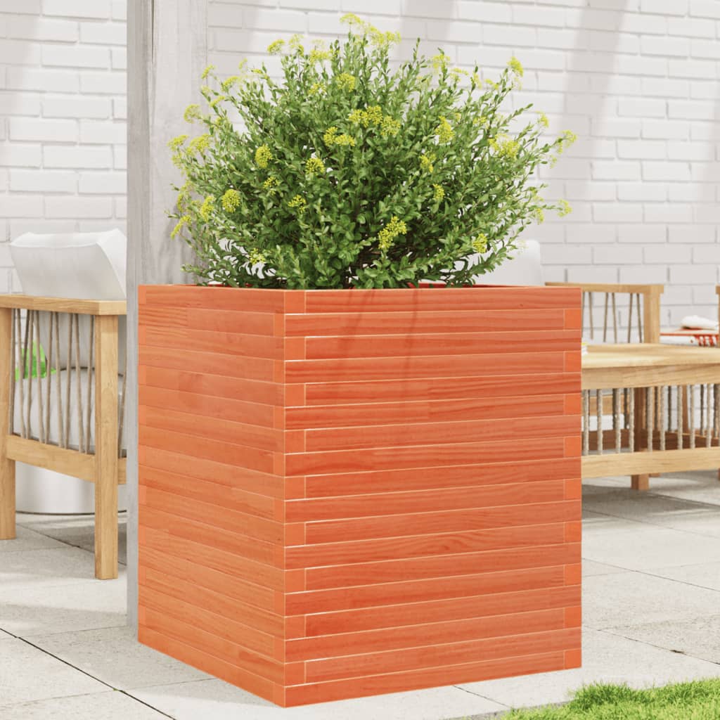 Jardinera De Madera Maciza De Pino Marrón Cera 60x60x68,5 Cm_1