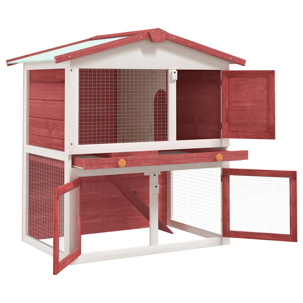 Jaula Conejera Con 3 Puertas Madera Rojo_2